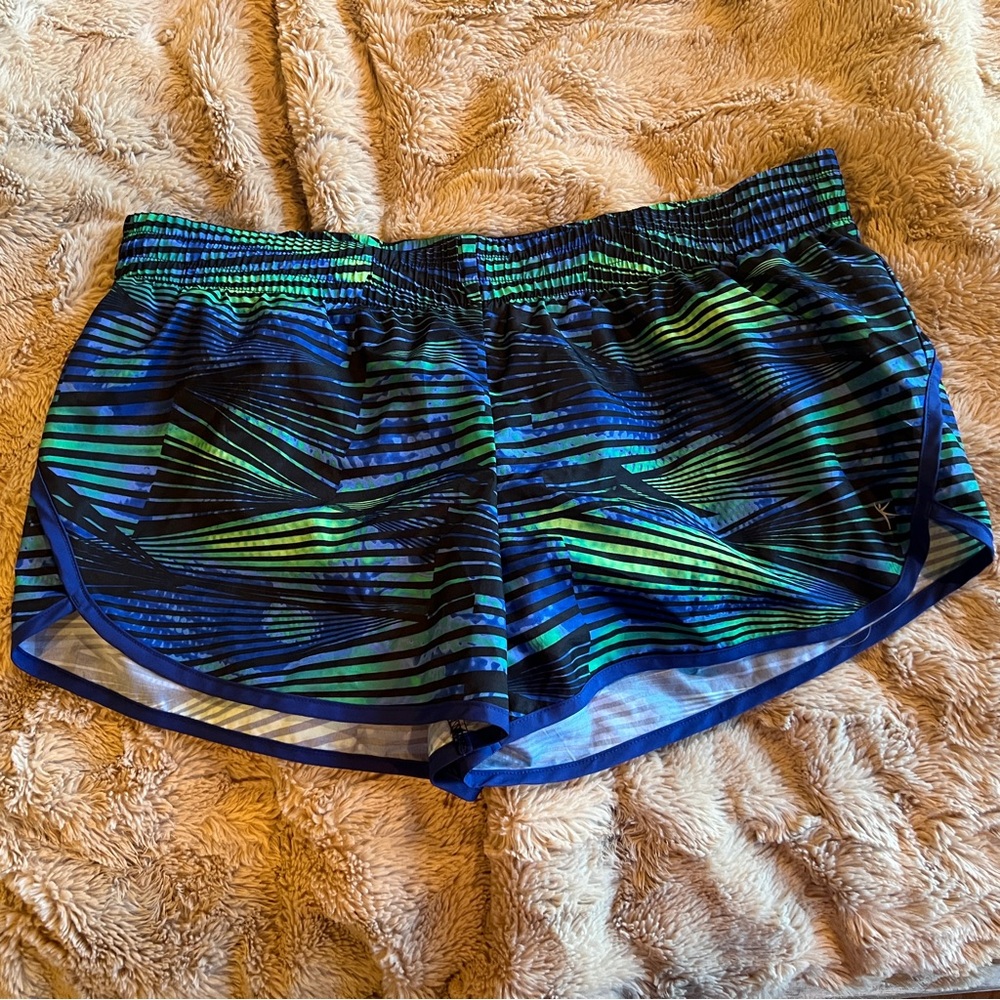 Danskin Now Striped Blue and Green Athletic Shorts, Size XL